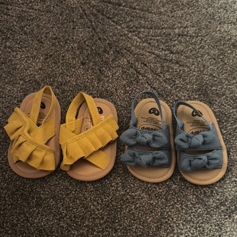 Yellow and Blue Denim Infant Sandals